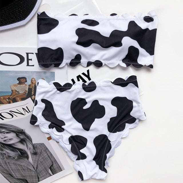 Cow print swimwear female High waist 2 piece suit - myfunfarm