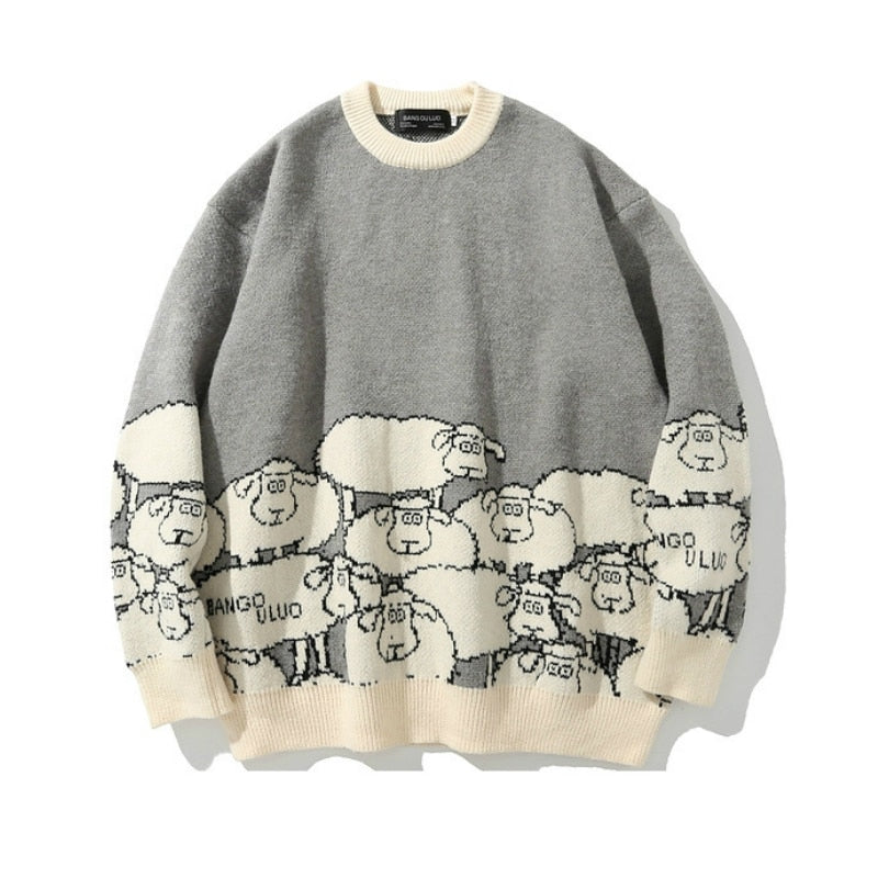 Sheep pattern Streetwear Knitwear Clothing Pullover Oversize - myfunfarm