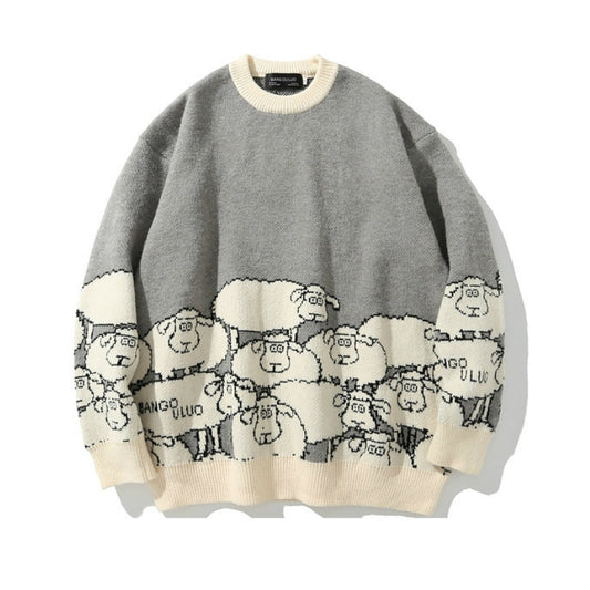Sheep pattern Streetwear Knitwear Clothing Pullover Oversize - myfunfarm