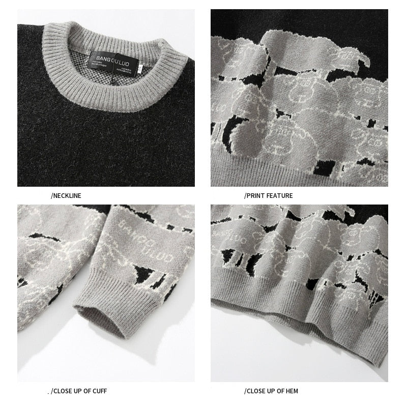 Sheep pattern Streetwear Knitwear Clothing Pullover Oversize - myfunfarm