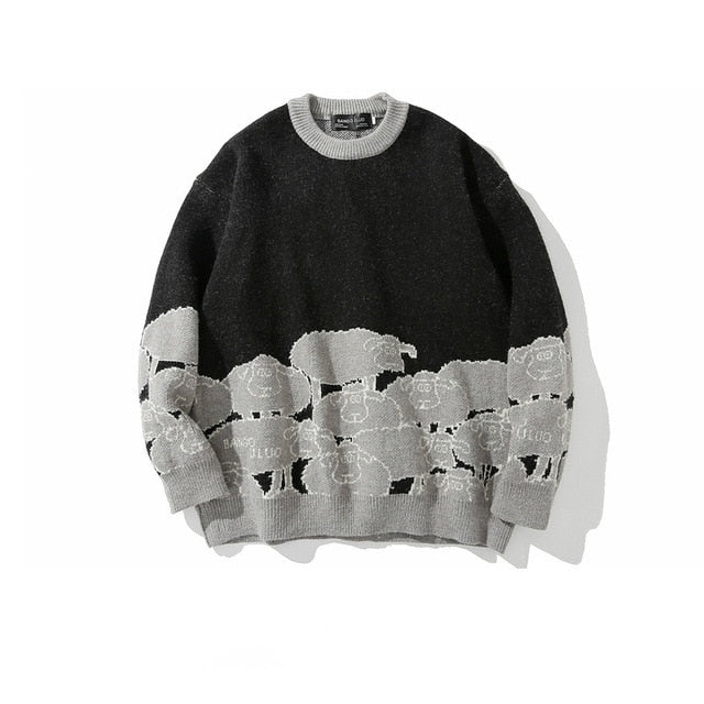 Sheep pattern Streetwear Knitwear Clothing Pullover Oversize - myfunfarm