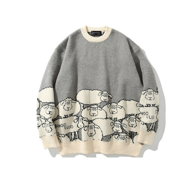 Sheep pattern Streetwear Knitwear Clothing Pullover Oversize - myfunfarm