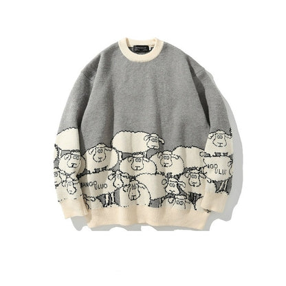 Sheep pattern Streetwear Knitwear Clothing Pullover Oversize - myfunfarm