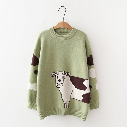 Cartoon Cows  Women Sweaters O-neck Pullover Knitted - myfunfarm