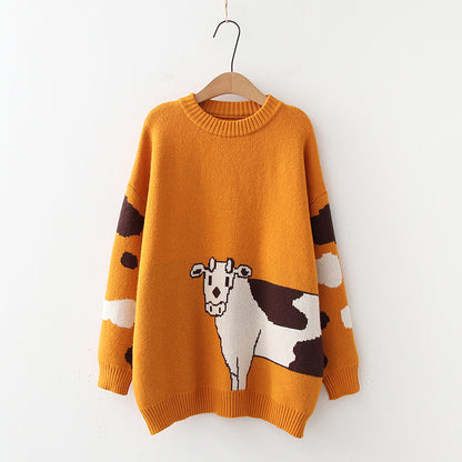 Cartoon Cows  Women Sweaters O-neck Pullover Knitted - myfunfarm