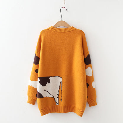 Cartoon Cows  Women Sweaters O-neck Pullover Knitted - myfunfarm
