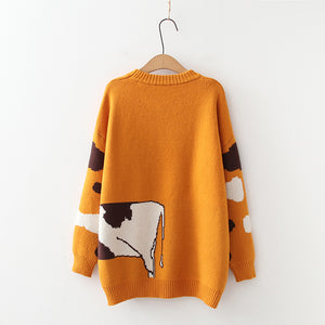 Cartoon Cows  Women Sweaters O-neck Pullover Knitted
