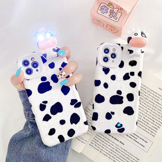 Cute Cow pattern and light toy phone case Silicone Glitter Plushfor IPhone SE 2 2020 8 7 6s 6 Plus IPhone 12 11 Pro XR X XS Max - myfunfarm