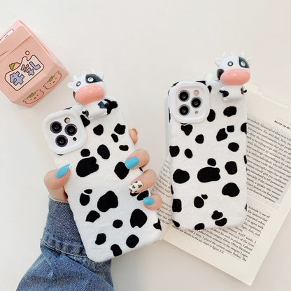 Cute Cow pattern and light toy phone case Silicone Glitter Plushfor IPhone SE 2 2020 8 7 6s 6 Plus IPhone 12 11 Pro XR X XS Max - myfunfarm
