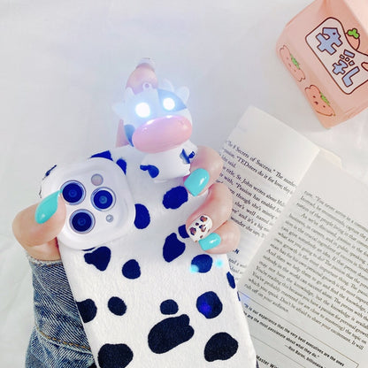 Cute Cow pattern and light toy phone case Silicone Glitter Plushfor IPhone SE 2 2020 8 7 6s 6 Plus IPhone 12 11 Pro XR X XS Max - myfunfarm