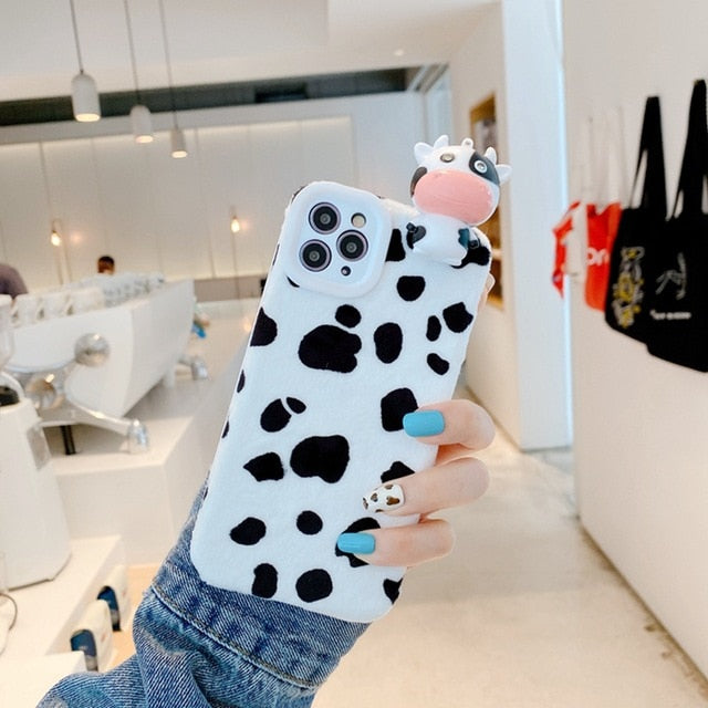 Cute Cow pattern and light toy phone case Silicone Glitter Plushfor IPhone SE 2 2020 8 7 6s 6 Plus IPhone 12 11 Pro XR X XS Max - myfunfarm