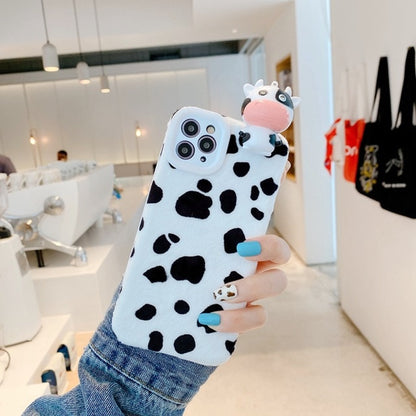 Cute Cow pattern and light toy phone case Silicone Glitter Plushfor IPhone SE 2 2020 8 7 6s 6 Plus IPhone 12 11 Pro XR X XS Max - myfunfarm