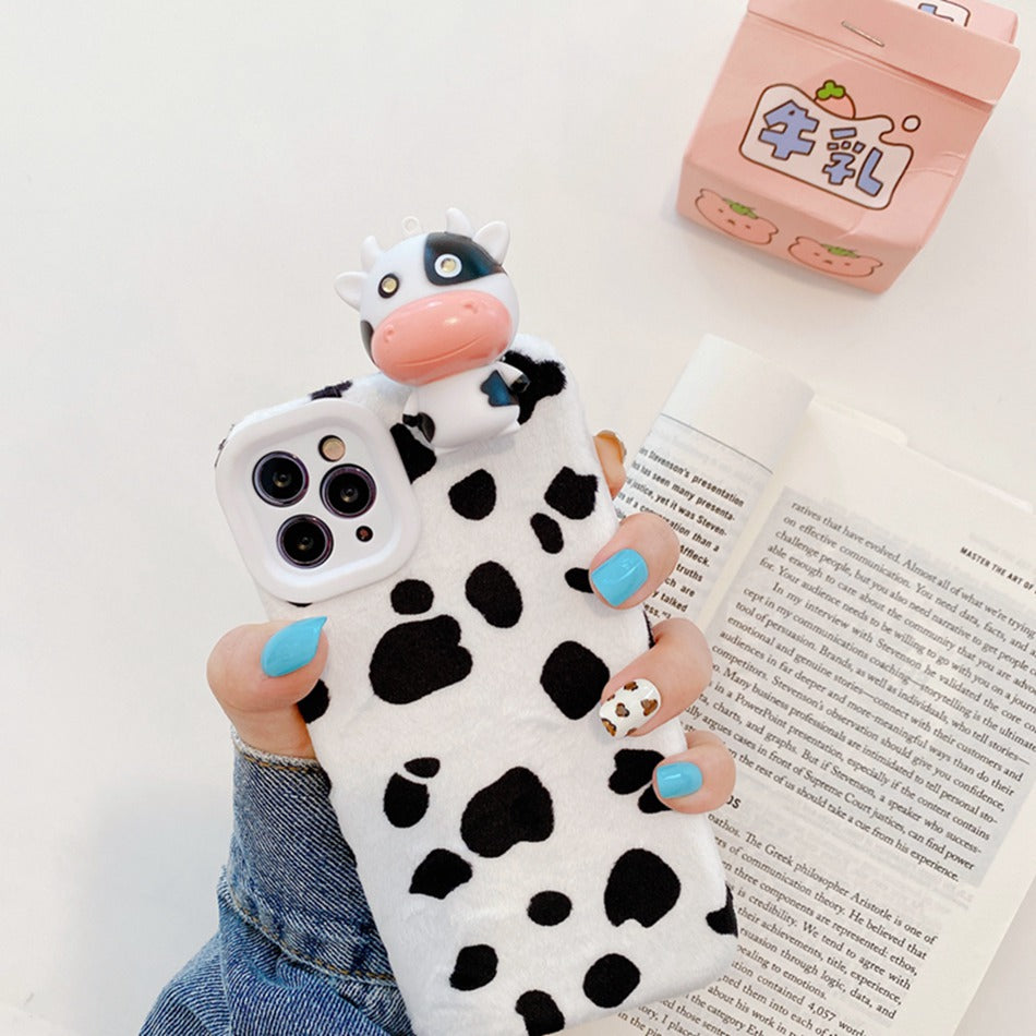 Cute Cow pattern and light toy phone case Silicone Glitter Plushfor IPhone SE 2 2020 8 7 6s 6 Plus IPhone 12 11 Pro XR X XS Max - myfunfarm