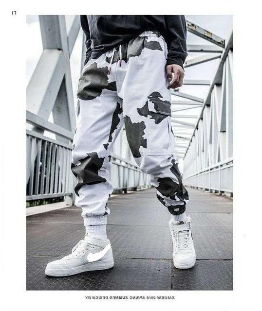 Sweatpants Men's Stitching Cropped Pants Cow pattern  Male's Stretch Waist Trousers Streetwear - myfunfarm