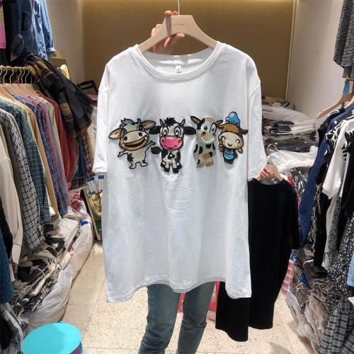 Spring and Summer New Cute Cow Toy Embroidered Loose Short Women Sleeved T-shirt - myfunfarm