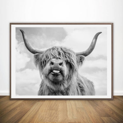 Black and White Highland Cow Wall Canvas Art Print Wall - myfunfarm