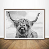 Black and White Highland Cow Wall Canvas Art Print Wall
