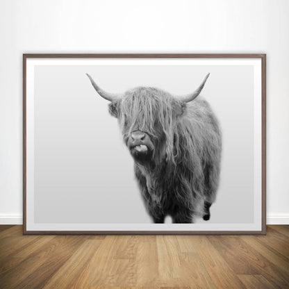 Black and White Highland Cow Wall Canvas Art Print Wall - myfunfarm