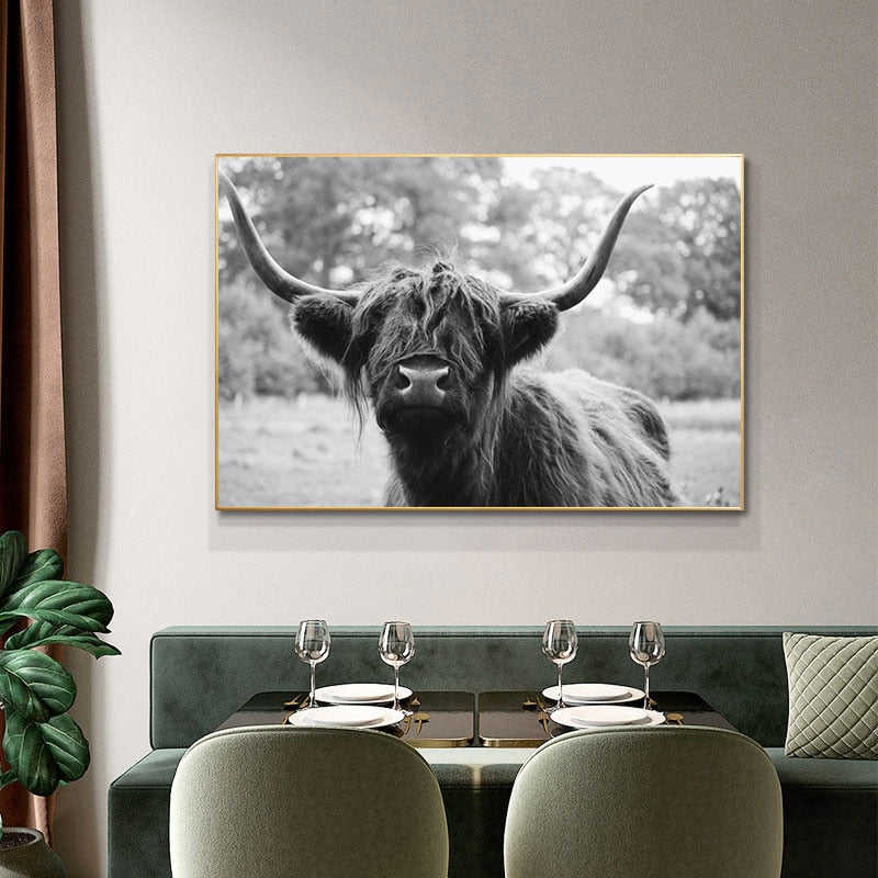 Black and White Highland Cow Canvas Prints - myfunfarm