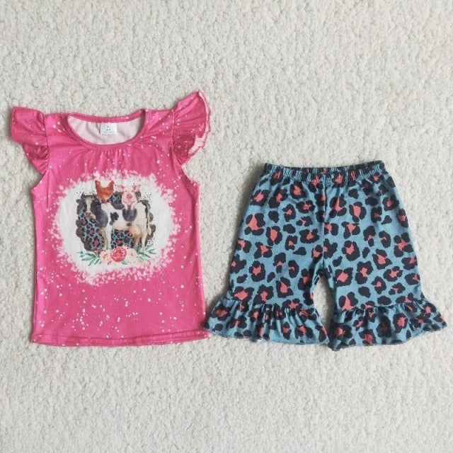 Children Summer Clothes Baby Girl Sets Love cows love farm - myfunfarm