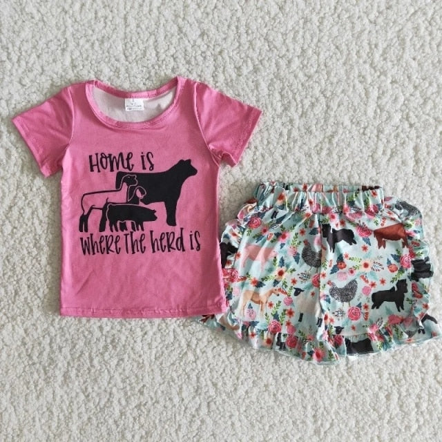 Children Summer Clothes Baby Girl Sets Love cows love farm - myfunfarm