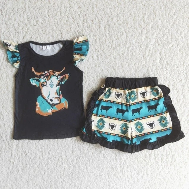 Children Summer Clothes Baby Girl Sets Love cows love farm - myfunfarm