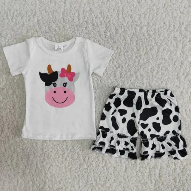 Children Summer Clothes Baby Girl Sets love cows love farm