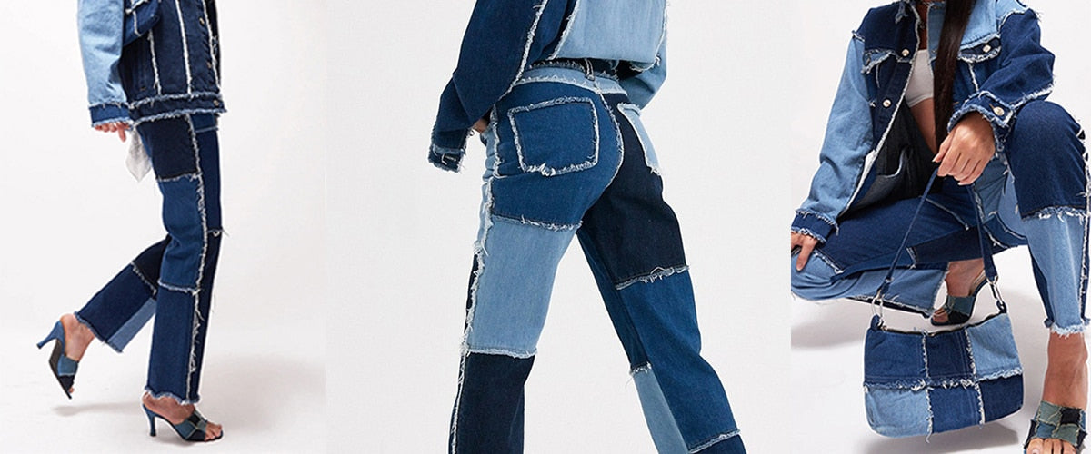 Cowboy style Striped Patchwork Jeans Women's Fashion - myfunfarm