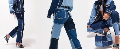Cowboy style Striped Patchwork Jeans Women's Fashion - myfunfarm