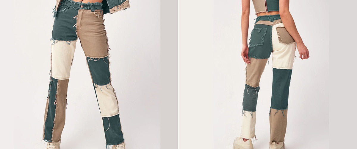 Cowboy style Striped Patchwork Jeans Women's Fashion - myfunfarm