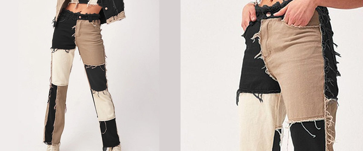 Cowboy style Striped Patchwork Jeans Women's Fashion - myfunfarm