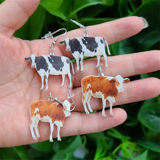 Acrylic Dairy Cattle Cow Earrings Drop Dangle Jewelry  For Women Girls Teens Kids Party Charm Gift Accessories - myfunfarm