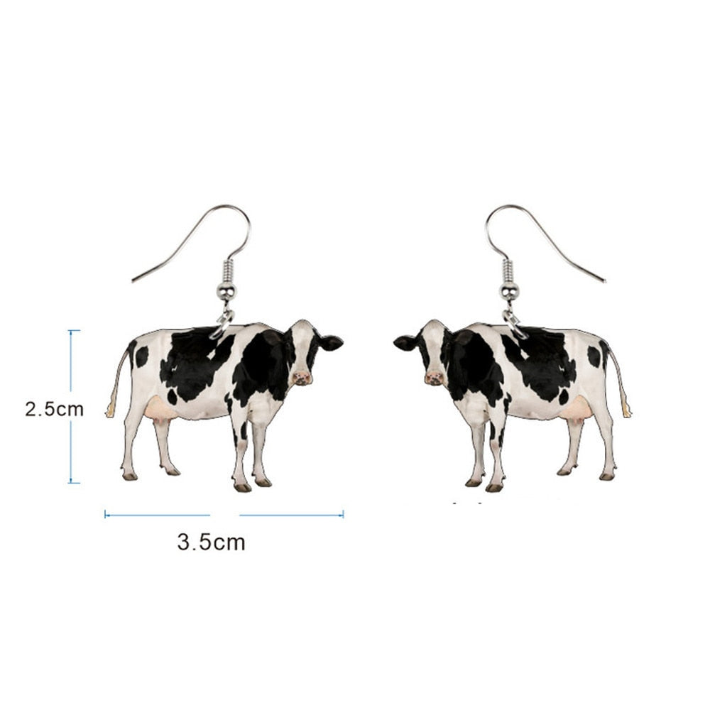 Acrylic Dairy Cattle Cow Earrings Drop Dangle Jewelry  For Women Girls Teens Kids Party Charm Gift Accessories - myfunfarm
