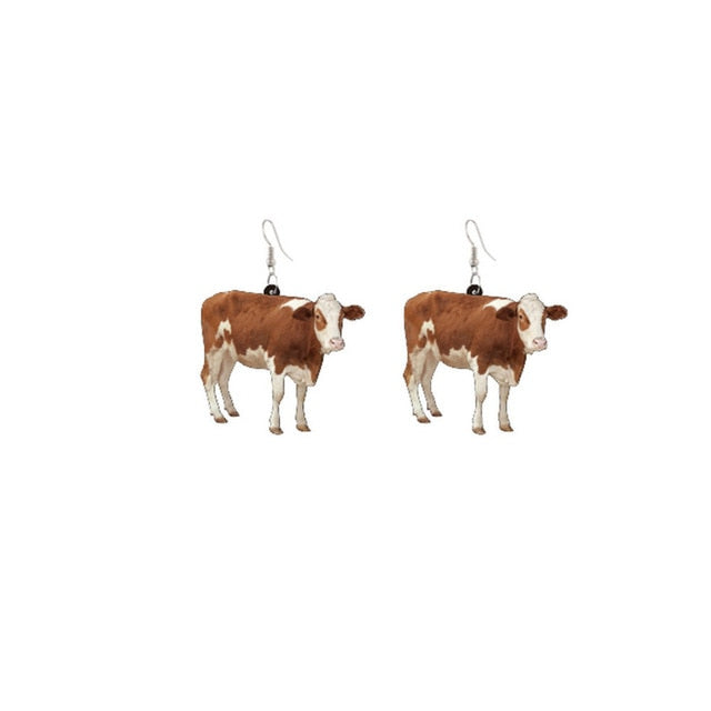 Acrylic Dairy Cattle Cow Earrings Drop Dangle Jewelry  For Women Girls Teens Kids Party Charm Gift Accessories - myfunfarm