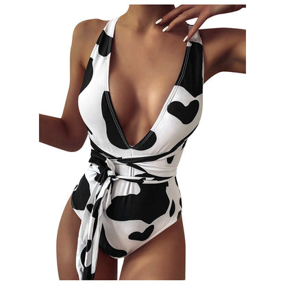 Swimsuit Women Swimwear Cow Pattern Beachwear Push Up One Piece - myfunfarm