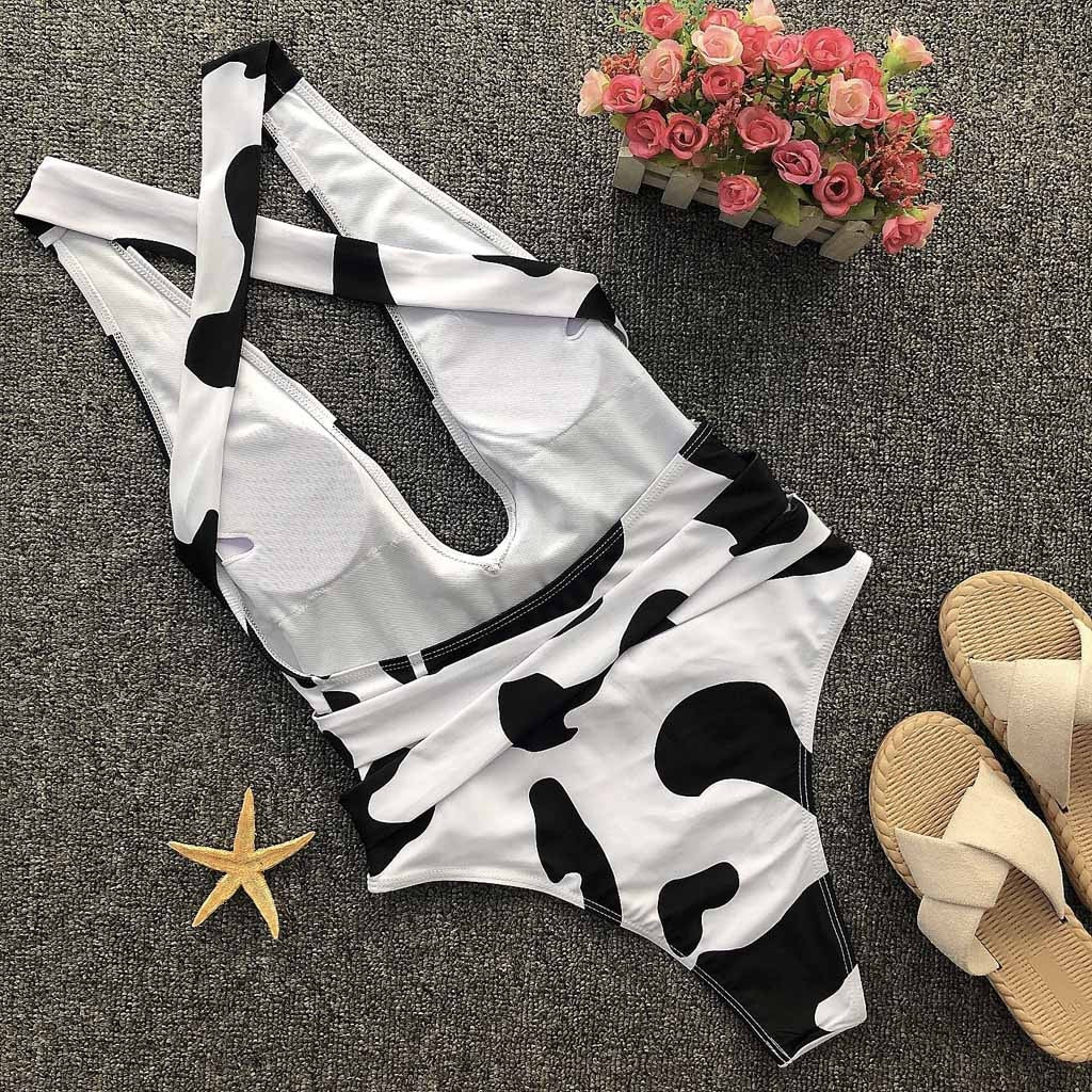 Swimsuit Women Swimwear Cow Pattern Beachwear Push Up One Piece - myfunfarm
