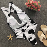 Swimsuit Women Swimwear Cow Pattern Beachwear Push Up One Piece