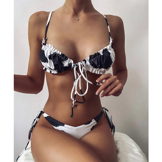 Cow Pattern Bikini Set Push Up Swimwear - myfunfarm