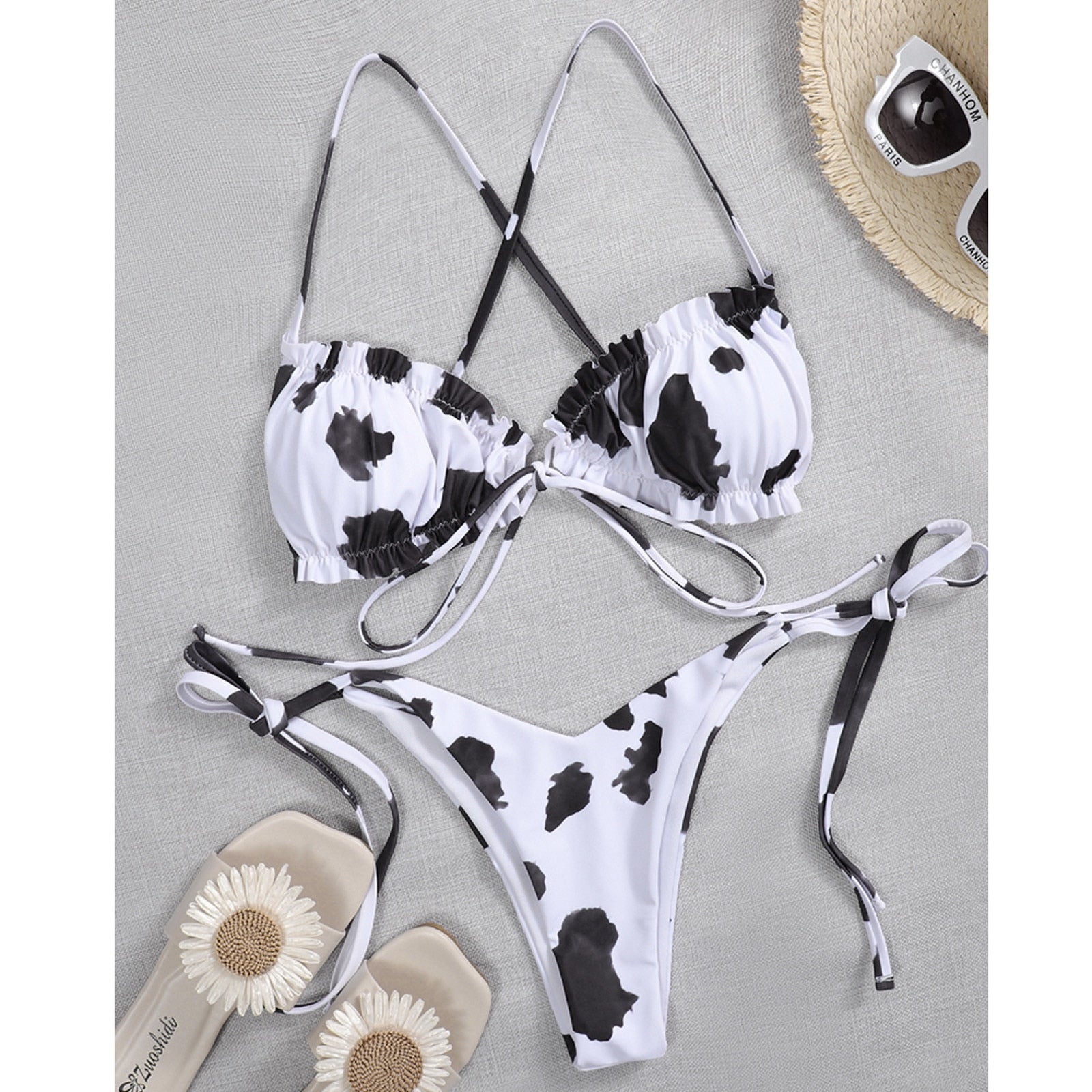 Cow Pattern Bikini Set Push Up Swimwear - myfunfarm