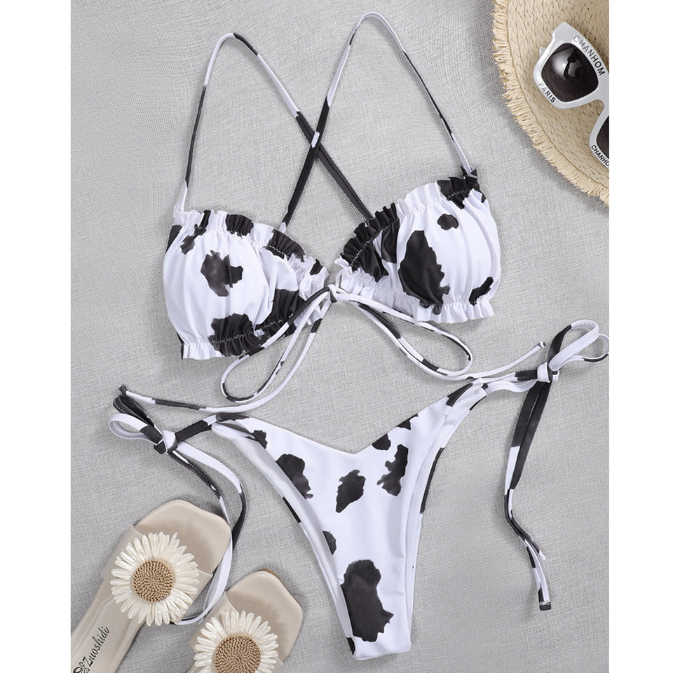 Cow Pattern Bikini Set Push Up Swimwear