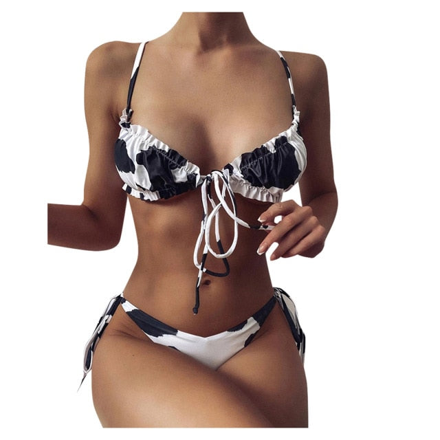 Cow Pattern Bikini Set Push Up Swimwear - myfunfarm
