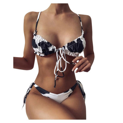 Cow Pattern Bikini Set Push Up Swimwear - myfunfarm