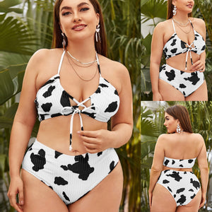 Casual Swimwear Cow Pattern Plus Size