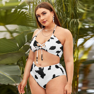 Casual Swimwear Cow Pattern Plus Size