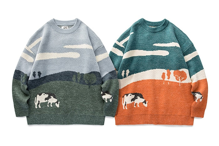 Cows Vintage Winter Unisex Sweaters Pullover Knitted - myfunfarm