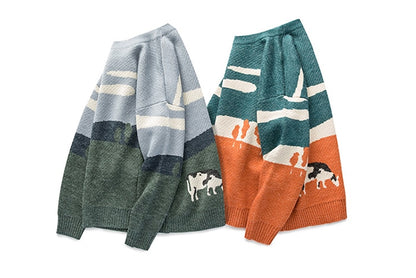 Cows Vintage Winter Unisex Sweaters Pullover Knitted - myfunfarm