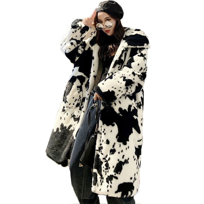 Winter Long Coat Women  - Cow pattern