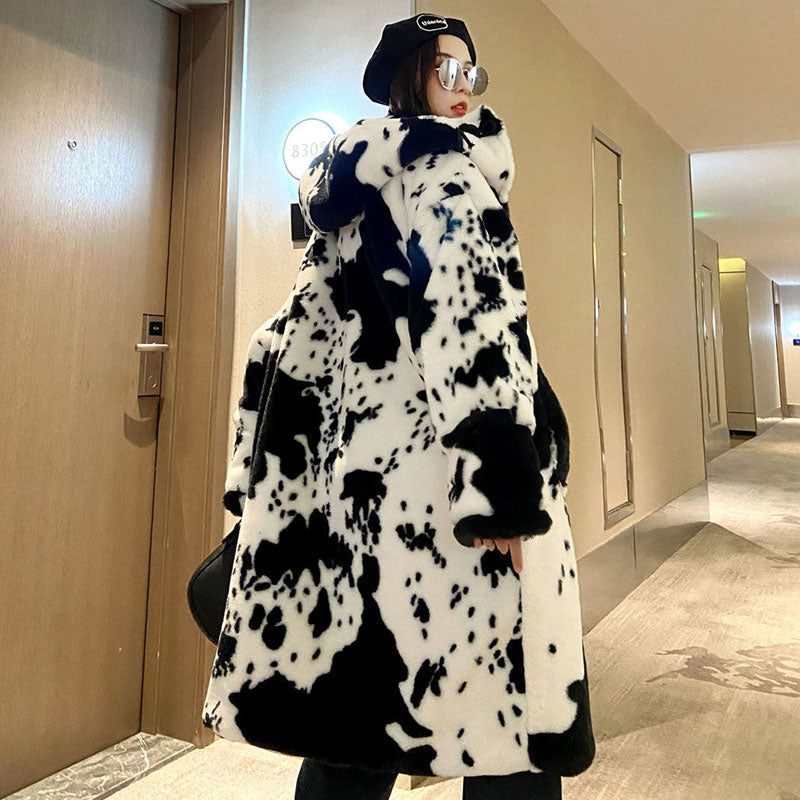 Winter Long Coat Women  - Cow pattern - myfunfarm