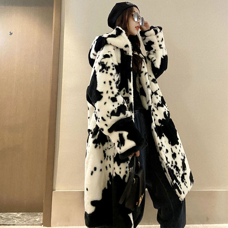 Winter Long Coat Women  - Cow pattern - myfunfarm