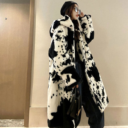 Winter Long Coat Women  - Cow pattern - myfunfarm